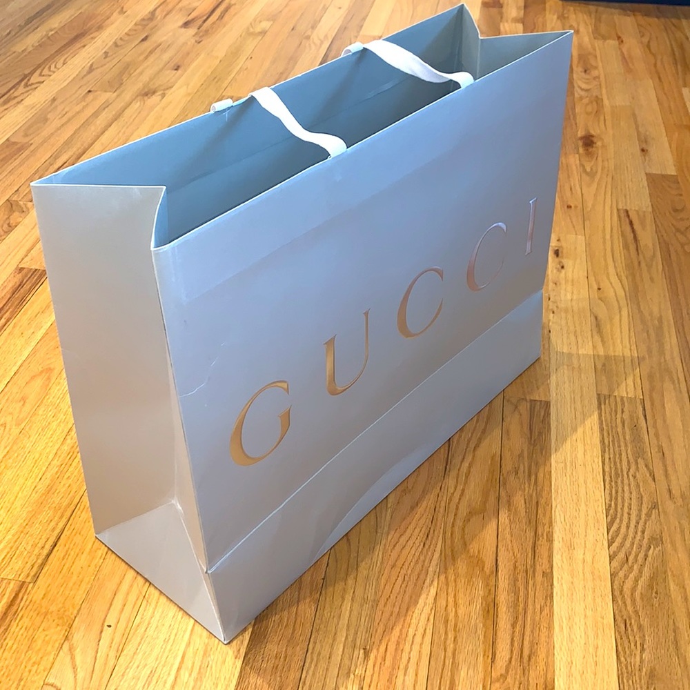 GUCCI Large Shopping Gift Bag Authentic Silver Gray 17 in x 22.75 in x 8 in